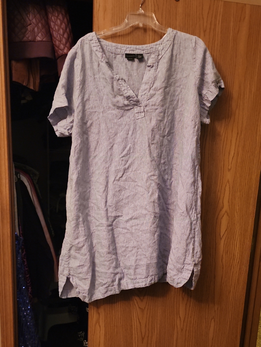 Tahari Blue and White Striped Linen Tunic Top